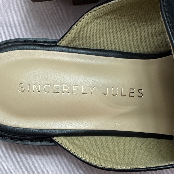 Sincerely Jules Black Mules with Gold Buckle - Picture 2 of 9